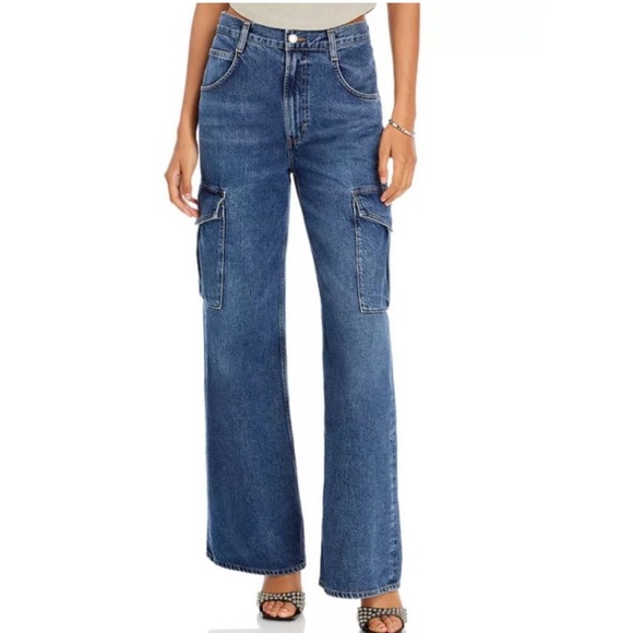 Agolde Minka Jeans Cargo High Rise Wide Leg Blue Denim Zip Path, Size 30 1238 - Picture 3 of 9